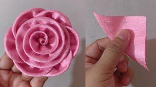 DIY: How to make an adorable fabric rose flower in just 4 minutes! | How To Make Fabric Flower