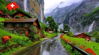 Rainy Day in SWITZERLAND ️ Grindelwald  4K Most Beautiful Villages. Walking in the Rain