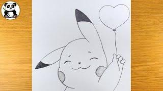 Pikachu love balloon pencil drawing | Pokemon art | love balloons easy​⁠@TaposhiartsAcademy