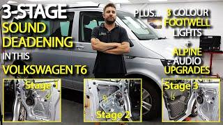 VW Transporter T6 UPGRADES 3-Stage Sound Deadening, Alpine Audio Upgrades & 3 Colour Footwell Lights