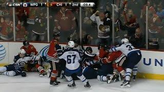 Carcillo's Blindsided CROSS-CHECK on PERREAULT 1/16/2015 Blackhawks VS Jets
