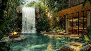 Luxury Villa In Forest Ambience: Swimming Pool, Waterfall, Birdsong with Fire Sounds for Relaxation