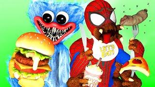 MUKBANG: HUGGY WUGGY vs SQUID GAME  vs SPIDER MAN (Food Challenge Animation Project Playtime)