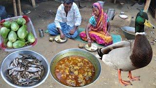 Mom and Dad's delicious DUCK curry and SMALL FISH cooking with eggplant|Tribal rural life in India