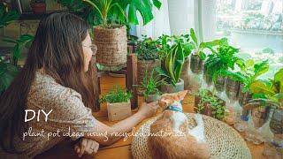 #28 How to Reuse Waste Material into Plant Pots | DIY Plastic Bottle Recycling, Making Cement Pot