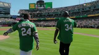 Rickey Henderson throws out final first pitch in Oakland