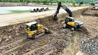 This Operator Incredible Skills With Bulldozer CAT D3K2 XL Push Stone To Make Road Foundation