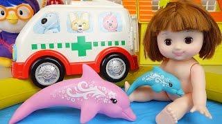 Baby Doll pool and Nancy Dolphin Rescue toys play