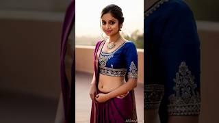Saree Navel Elegance | Royal Blue & Magenta Ethnic Look