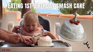 Baby eats the 1st Birthday smash cake | Baby Lika