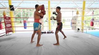 Muay Thai attack combinations Jab-Cross-Long elbow-Long knee-Right kick