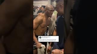 Kamaru Usman & Francis Ngannou celebrate backstage after Buckley win