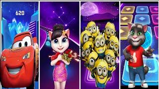 McQueen  Talking Angela  Minions  Talking Tom musical tiles hop battle who win 