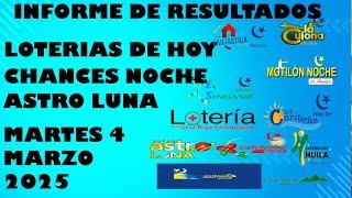 LOTERIAS DE HOY RESULTADOS MARTES 4 MARZO  2025 ASTRO LUNA DE HOY LOTERIAS DE HOY RESULTADOS