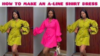 How to cut and sew a Shirt dress with collar / A line dress cutting and stitching
