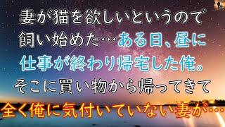 【ほっこりする話】妻が猫を欲しいと言うので飼い始めた…ある日、昼に仕事が終わって帰宅した俺。そこに買い物から帰ってきて全く俺に気付いていない妻が…