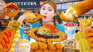 ASMR MUKBANG 롯데리아 왕돈까스버거 먹방 롱치즈스틱 지파이 Crispy Fried Chicken Giant Pork Burger Eating Sound | HIU 하이유