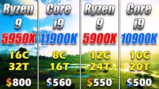 Ryzen 9 5950X vs Core i9 11900K vs Ryzen 9 5900X vs Core i9 10900K | PC Gaming Tested