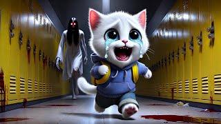 Little Kitten  Meets Ghost at School   #cat #ai #catlove #catvideos #aicat #aicatstorytimes