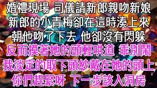 婚禮現場，司儀請新郎親吻新娘。新郎的小青梅卻在這時湊上來，朝他吻了下去。他沒有閃躲，反而摸著她的頭輕哄道：乖，別鬧！我淡定的取下頭紗，戴在她的頭上，拍手道：你們趕緊呀，下一步該入洞房了！【感悟人生】