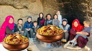 Village life in Afghanistan/ Twins Family had a big party/ Cooking Qabuli polo