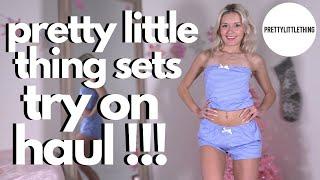 pretty little thing sets try on haul with mirror !!!