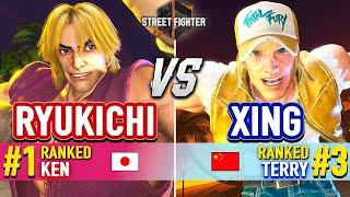 SF6  RYUKICHI (#1 Ranked Ken) vs XING (#3 Ranked Terry)  Street Fighter 6 High Level Gameplay