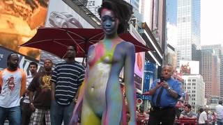 Andy Golub body paints artistic figure model Tynisha Eaton in Times Square - 2