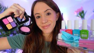 ASMR Doing Your Plastic Makeup & Nails  (personal attention, layered sounds)