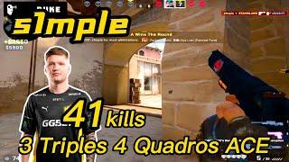 s1mple Mirage POV - 3 Triples＆1 Quadros Ace - 41Kills!  -  CSGO s1mple POV!