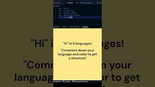 "Hi" in 5 different languages on X3 data management language. #pygame #2024 #memes #python #vscode