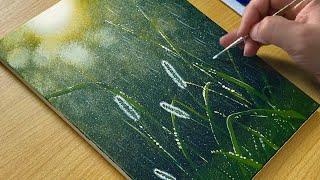 Acrylic Painting Tutorial - Realistic Grass and Dew Drops