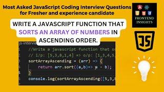 JavaScript Tutorial: Sort an Array of Numbers in Ascending Order | Javascript coding interview #js