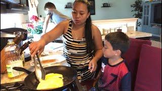 PhilAm Kids help mom to make breakfast | PINAY Mom in ILLINOIS, USA