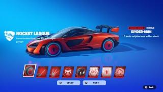 HOW TO GET ROCKET LEAGUE SPIDERMAN REWARDS IN FORTNITE! (Spiderman Wheels, Spiderman Octane Decal)