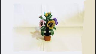 Цветы из бисера.Анютины глазки миниатюрные./Flowers from beads. Miniature pansies.