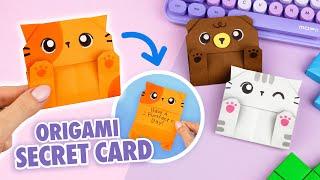 Оригами Котик и Мишка из бумаги | Открытка с секретом | Origami Paper Cat and Bear