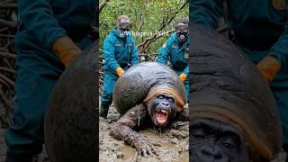Giant snail grips onto chimpanzee — rescuers race to free it! #animalrescue  #wildlifeheroes