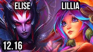 ELISE vs LILLIA (JNG) | 70% winrate, 6 solo kills, 20/3/4, Legendary | KR Master | 12.16