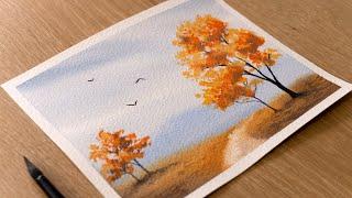 Watercolor Painting for Beginners | Autumn Landscape Scenery | Step by Step Tutorial