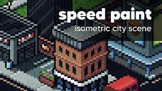 Pixel Art isometric city speed paint using Aseprite