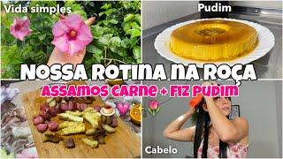 VIDA SIMPLES: ASSAMOS CARNE + FIZ PUDIM  | LAVANDO O CABELO.