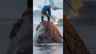 An old sea wolf cleans the whale of crab parasites with fire