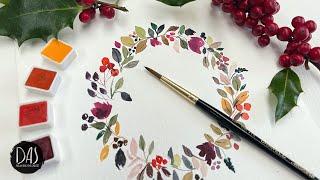 Easy Seasonal Watercolor Floral and Berry Wreath for Christmas Decor using Paul Rubens paints