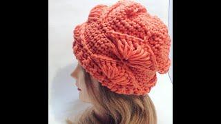 Шапка крючком с интересным узором с макушкой в тунисской технике.crochet cap