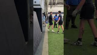 #PennState commit Layton von Brandt getting pointers from Cooper Cousins at camp.
