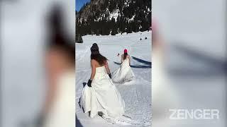 Two Swiss Sisters Celebrate Divorces By Going Skiing In Wedding Dresses