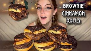 GOOEY CHOCOLATE BROWNIE CINNAMON ROLL MUKBANG! (Vegan) (No Talking)