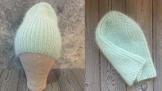 ЗИМНЯЯ ШАПОЧКА ТЫКОВКА ИЗ ПУХА НОРКИ РЕЗИНКОЙ 1/1. KNITTED HAT