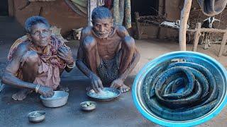 village very poor cauple cooking SNAKE FISH CURRY and eating with water rice || actual village life